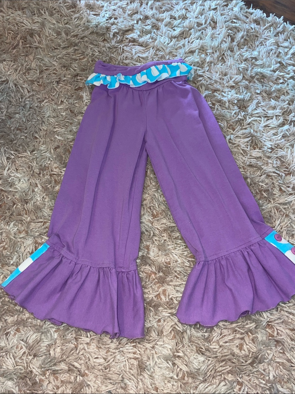 SweetHoney Purple Ruffle Kids Pants with Aqua Trim